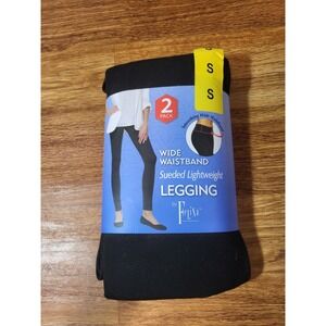 Felina 2 Pack Leggings Wide Waistband Suede Lightweight Soft ( BLACK, S  ) NWT